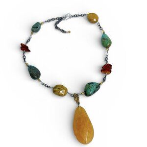 Silpada Sterling Silver Turquoise Amber Stone Necklace 18 Inch